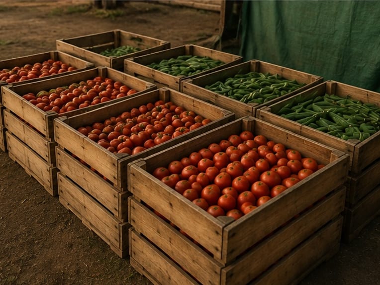 Graded produce crated and loaded for dispatch to a buyer
